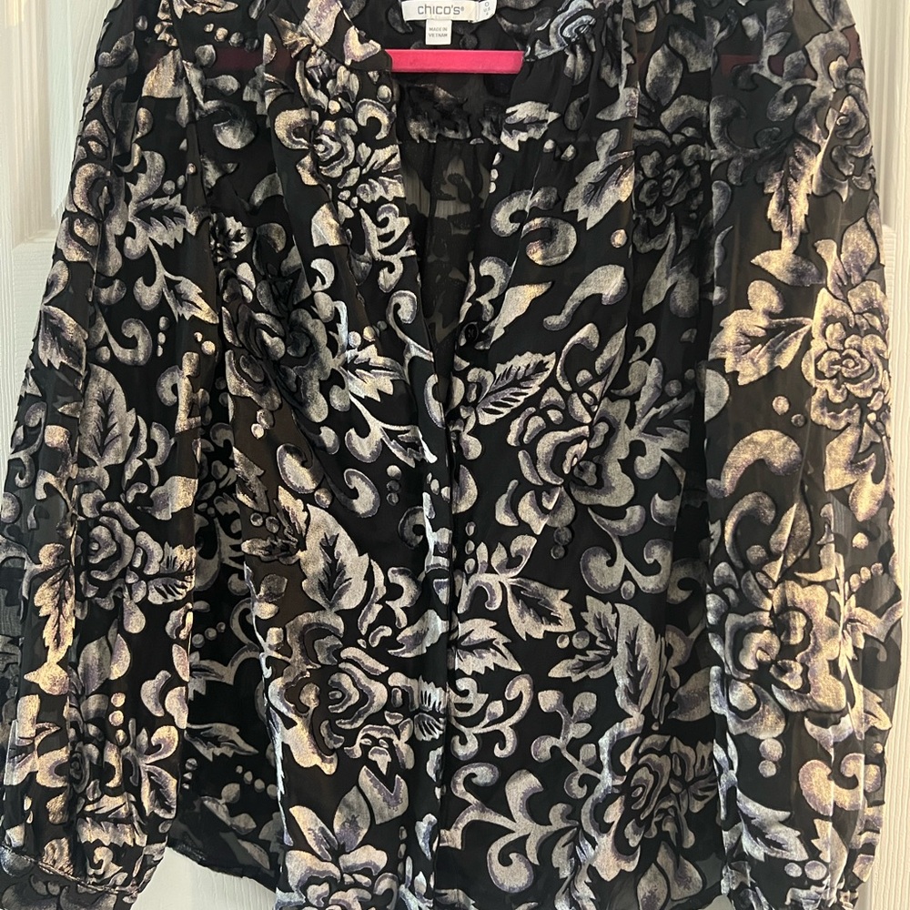 Chico's Black and Gray  burnout Floral Women's Top